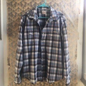 Lucky Brand Blue White Plaid Pearl Snap Shirt - L